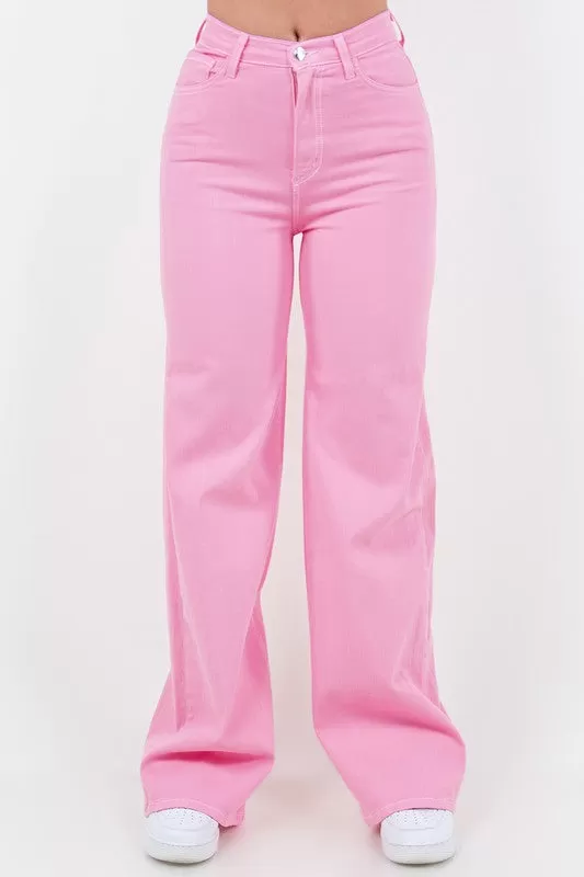 Wide Leg Jean in Bubble Gum Pink