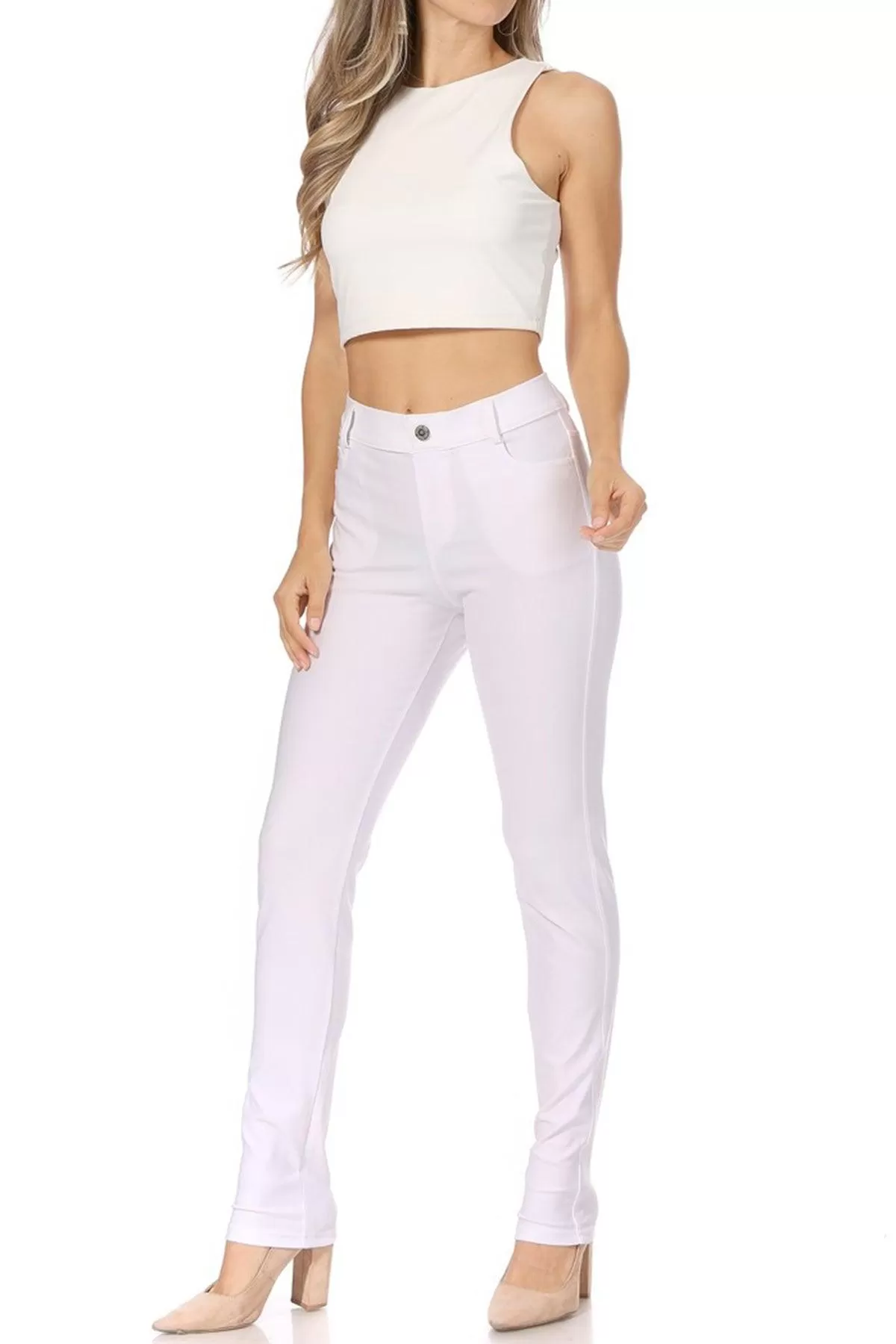 Women's Casual Comfy Slim Pocket Jeggings with Button