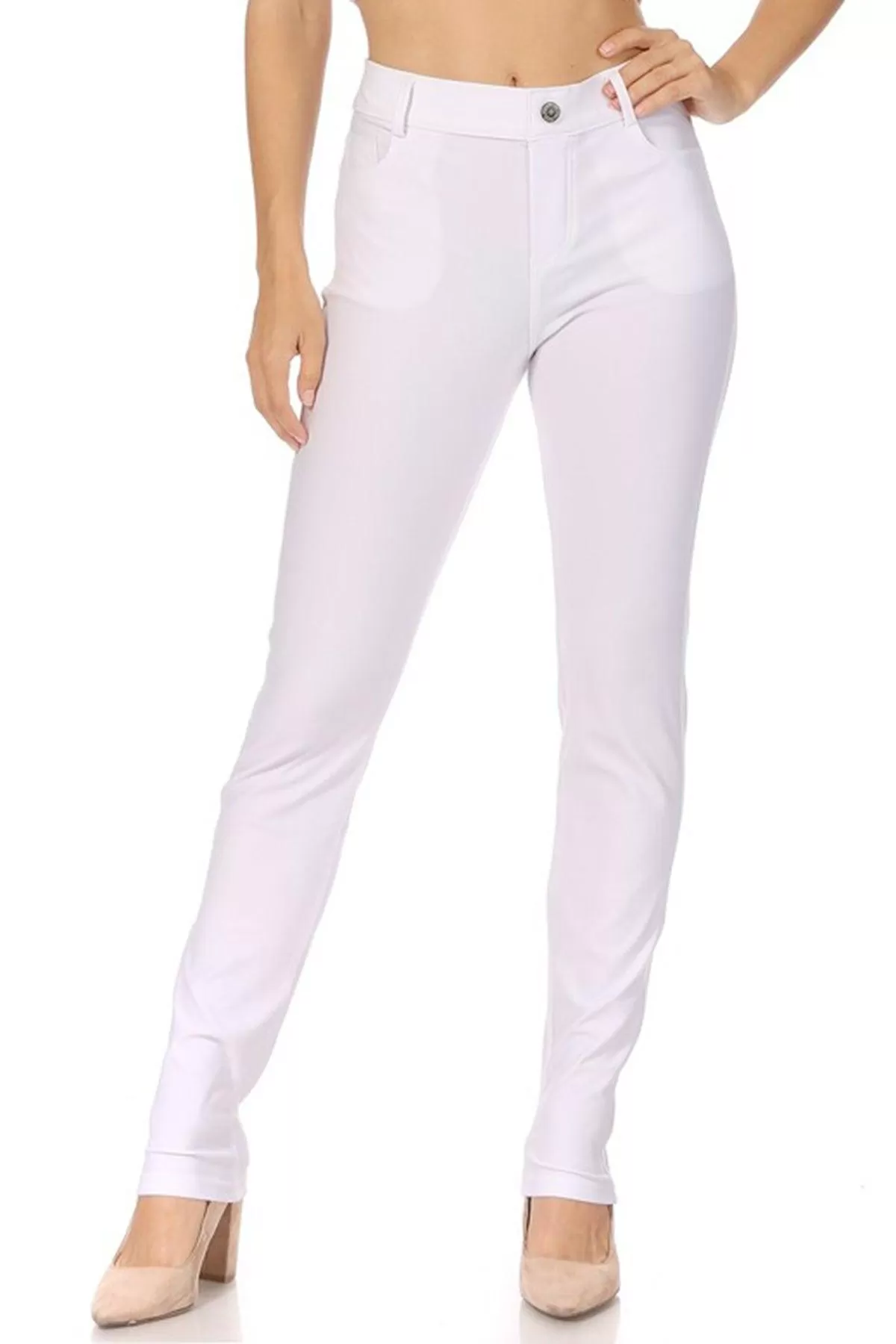 Women's Casual Comfy Slim Pocket Jeggings with Button