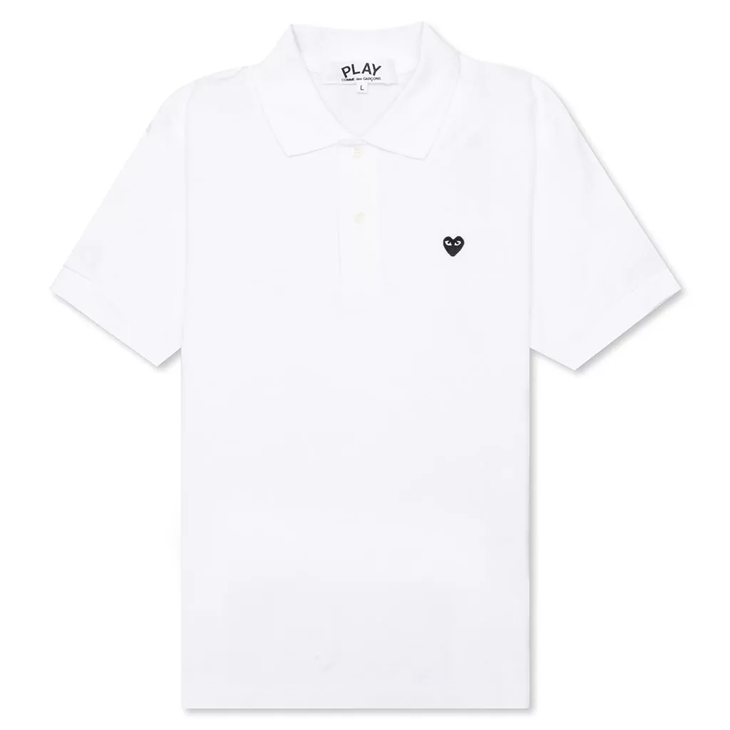 Women's Small Black Heart Polo Shirt - White