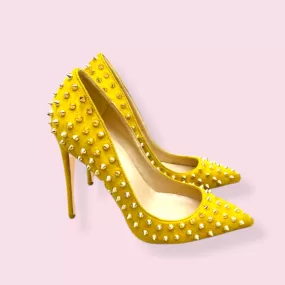 Yellow Rivets High Heels Pumps