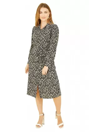 Yumi Black Leopard Print Shirt Dress