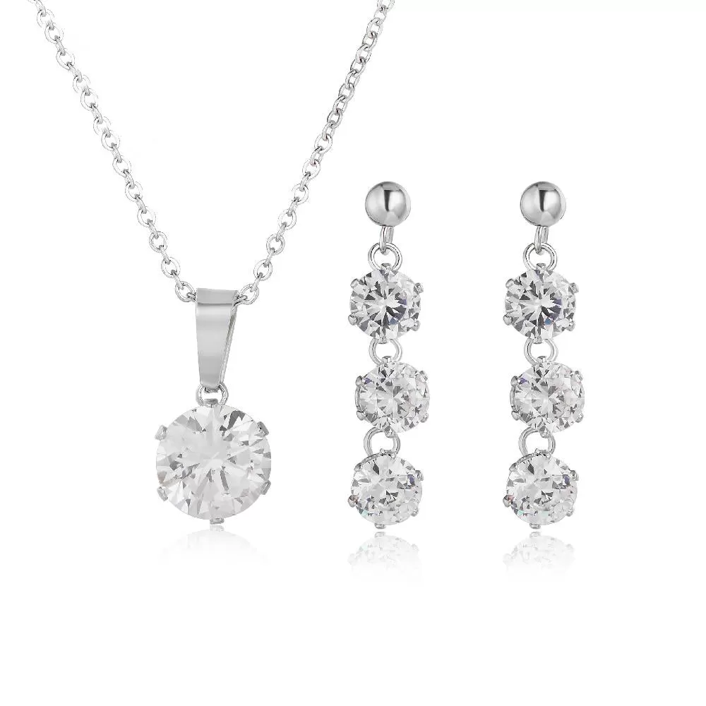 Zircon Drop Earrings and Necklace Set